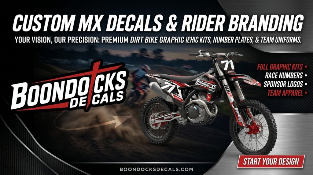 Custom MX Decal Printing for Professional Dirt Bike Graphics and Rider Branding