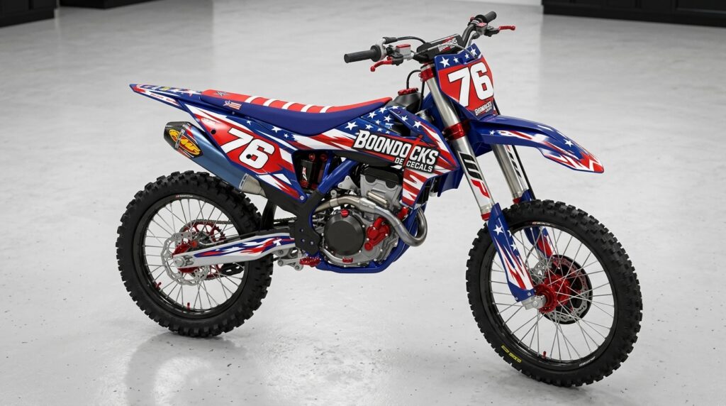 Boondocks Decals Patriotic Motocross Graphics: Elevate Your Dirt Bike with American-Inspired Style