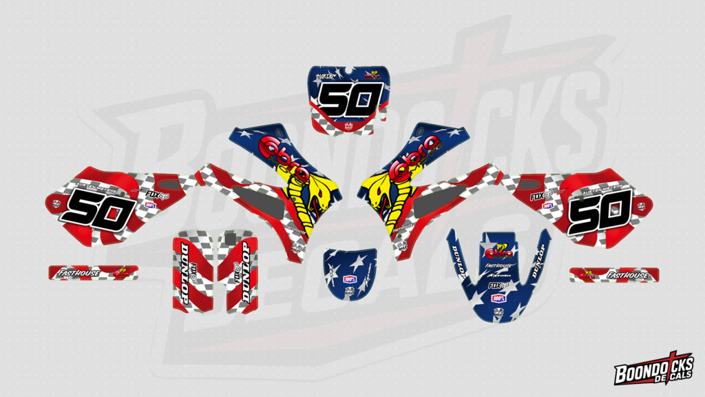 COBRA CX50 SR King Custom Motocross Graphics Kit – Red, Navy & Cobra Design