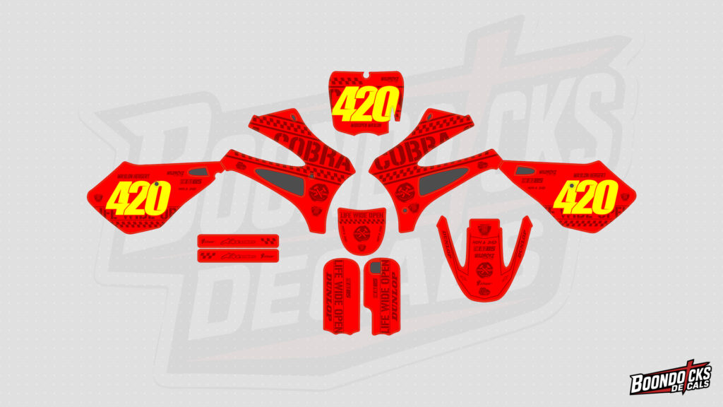 COBRA CX50 SR King Custom Motocross Graphics Kit – 420 Red & Yellow Race Design