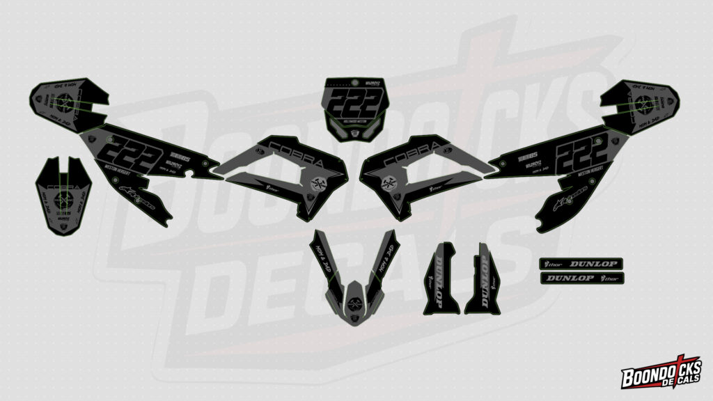 Stealth Blackout Racing Graphics Kit for CX50FWE – Custom Motocross Decals