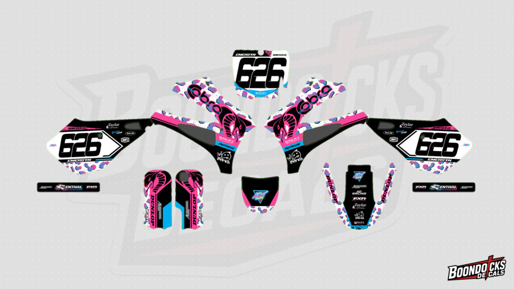 COBRA CX50 SR King Custom Motocross Graphics Kit – 626 Pink, Black & Blue Cobra Design