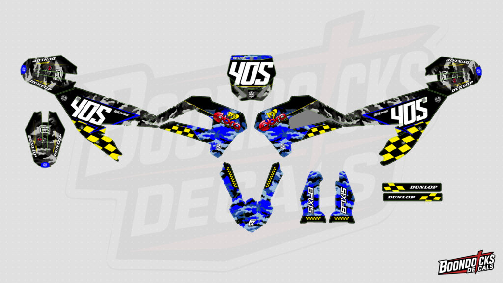 Cobra Blue Camo Racing Graphics Kit for CX50FWE – Custom Motocross Decals