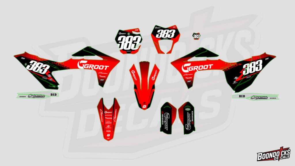 GasGas MC 250F Groot Racing Red, Black & Green Custom Motocross Graphics Kit