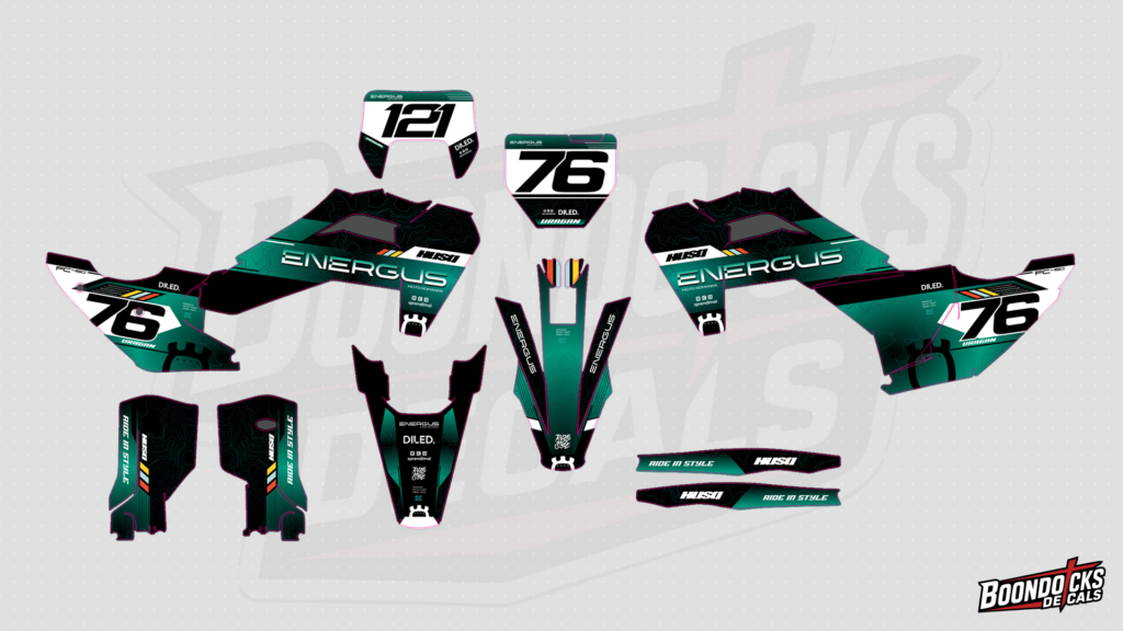 Husqvarna FE 250 EnerGus Teal & Black Custom Motocross Graphics Kit