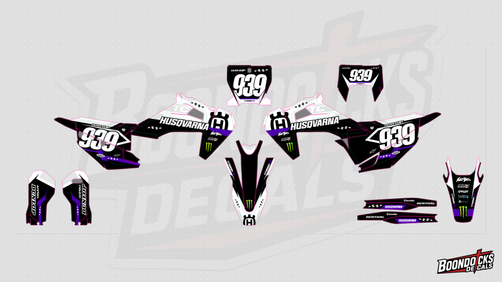 Husqvarna FC 450 Decal Kit – White, Black & Purple Monster Energy Racing Wrap – design preview
