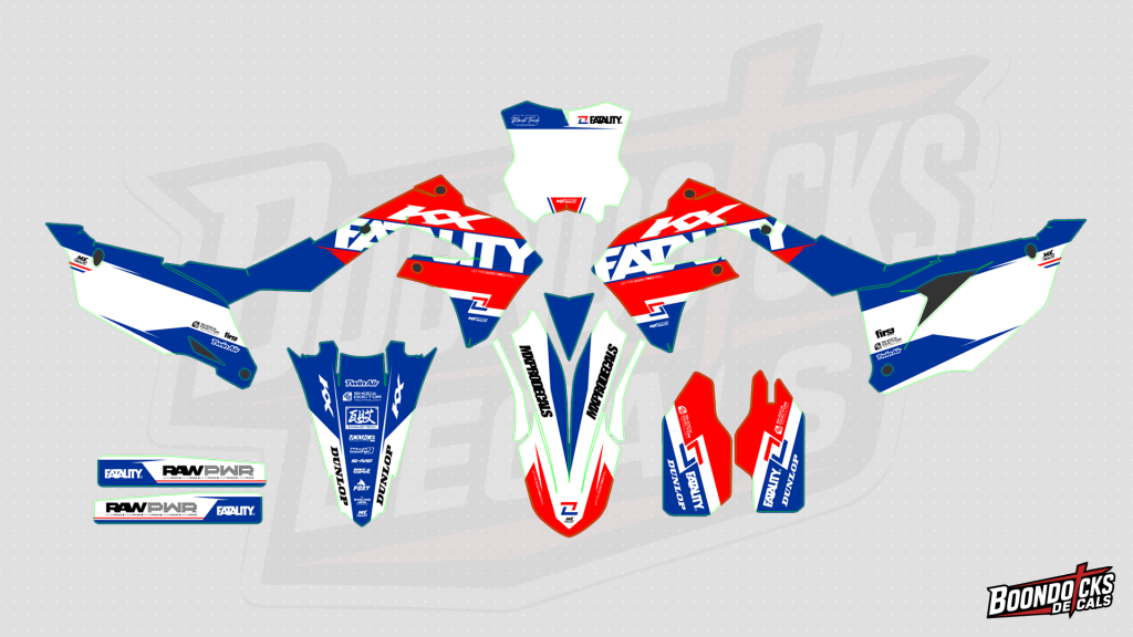 Kawasaki KX450 Fatality Edition Graphics Kit – Red, White & Blue Racing Decals – design preview