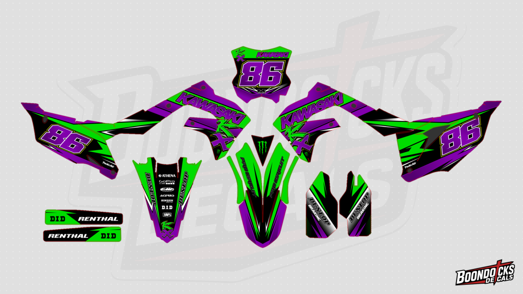 Kawasaki KX450 Retro Purple & Lime Green Graphics Kit – Pro Circuit #86 Decals