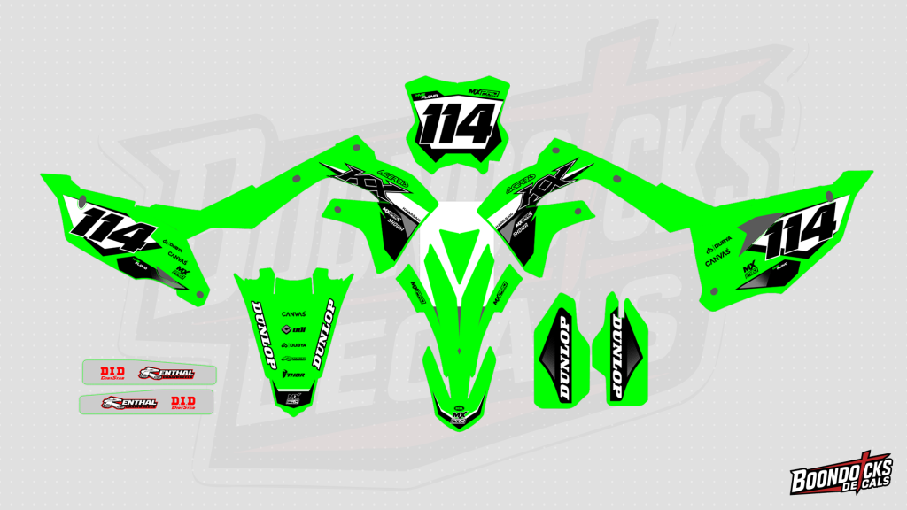 Kawasaki KX450 Factory Minimalist Green Graphics Kit – Showa & Canvas #114 Decals