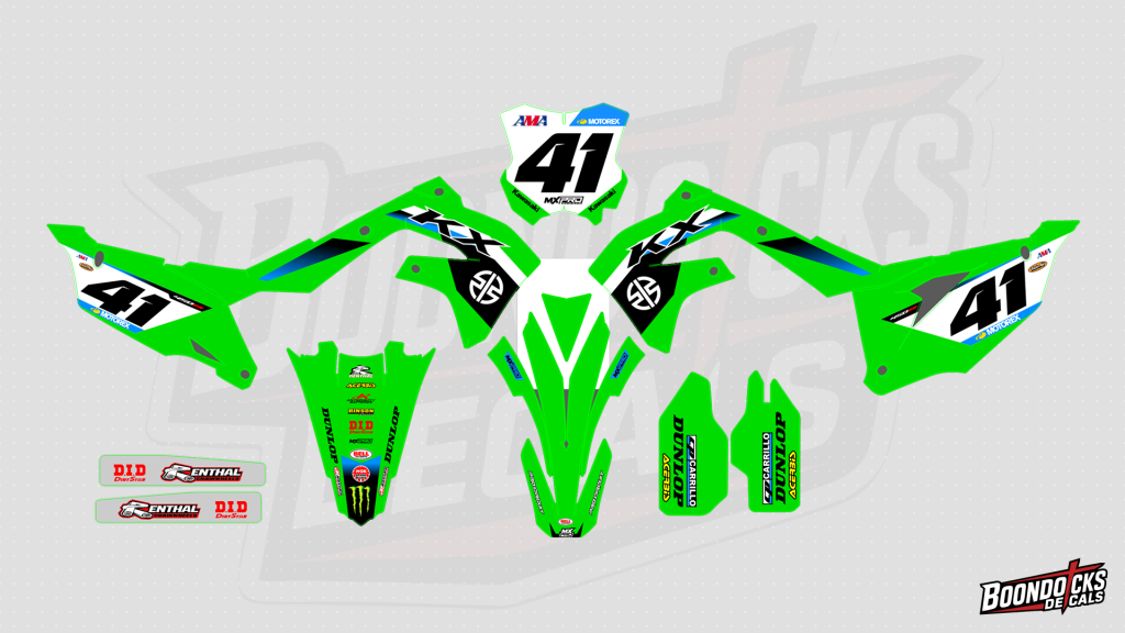 Kawasaki KX450 Factory Edition Graphics Kit – Motorex & Blue Speed Bar #41 Decals