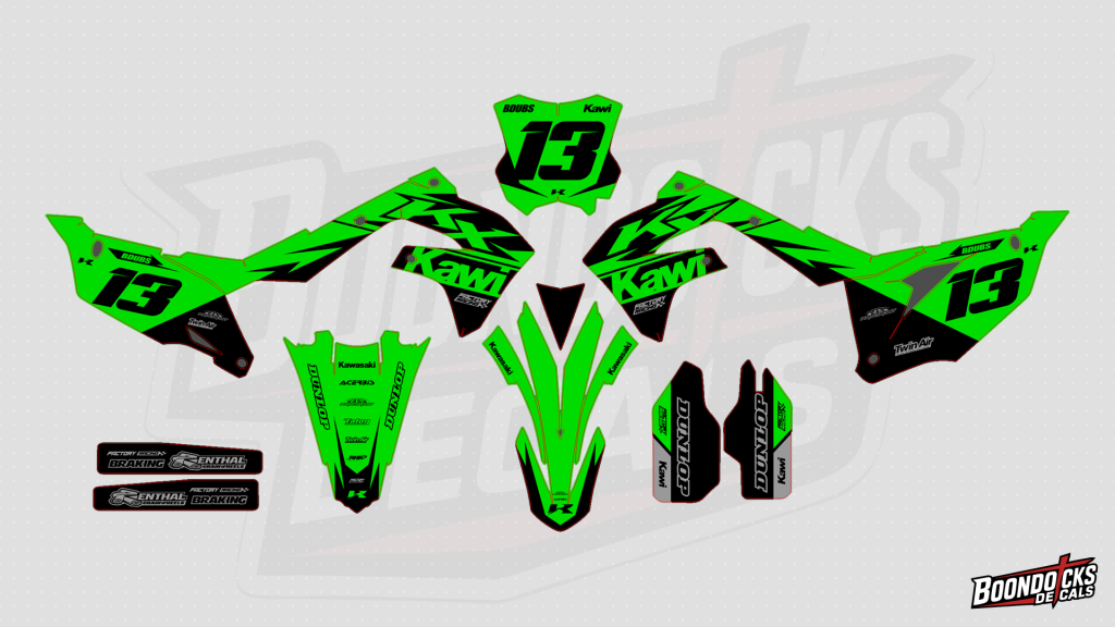 Kawasaki KX450 Factory Kawi Lime Green Graphics Kit – BDUBS #13 Decals – design preview