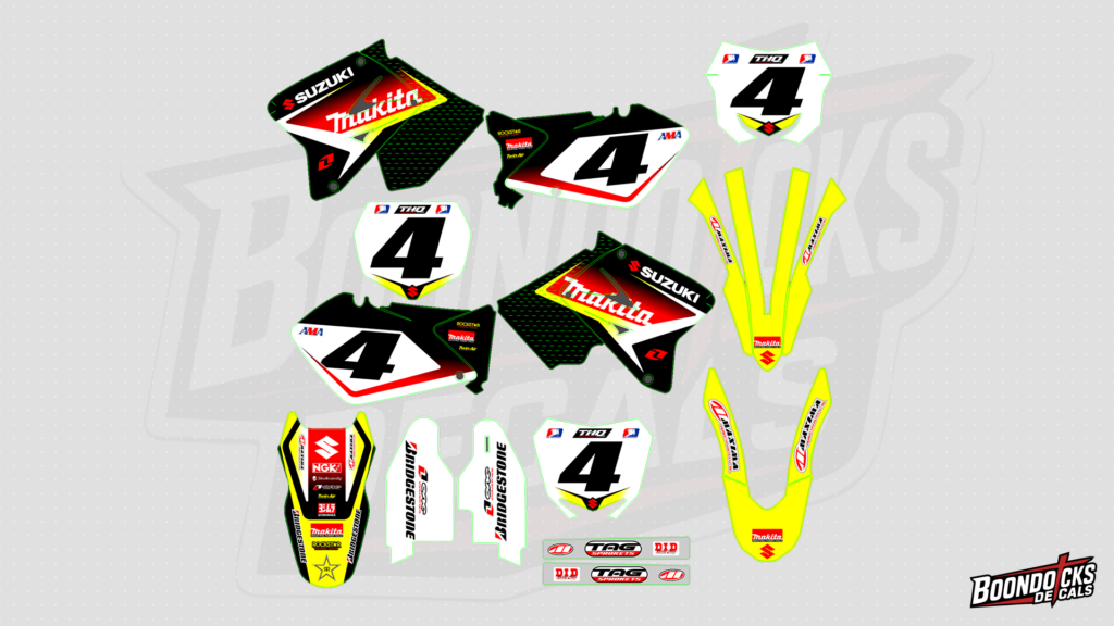 Suzuki RM-Z250 #4 Black Yellow Red Racing Graphics | Boondocks Decals
