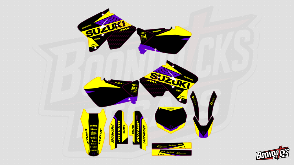 Suzuki RM-Z250 Yellow Black Purple Race Graphics | Boondocks Decals