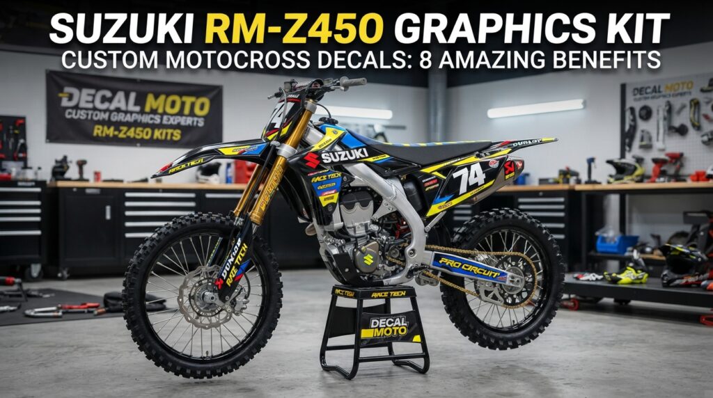 Suzuki RM-Z450 Graphics Kit – Custom Motocross Decals on a personalized race-ready dirt bike