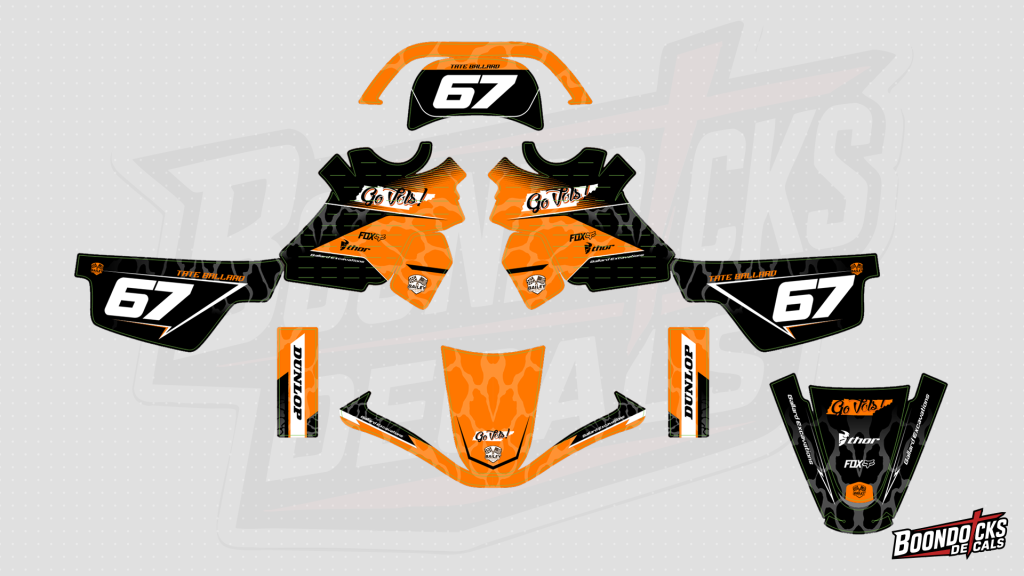 Yamaha PW50 Vibrant Orange Leopard Print & Black Custom Motocross Full Coverage Graphics Kit – design preview