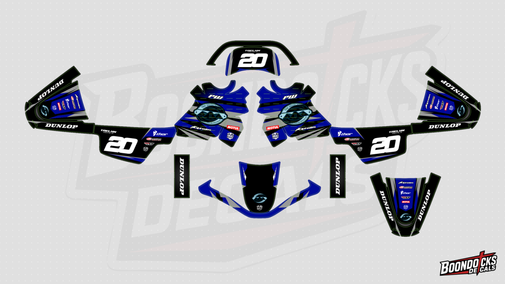 Yamaha PW50 Royal Blue & Silver Apex Custom Motocross Full Coverage Graphics Kit – design preview