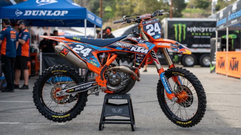ustom Motocross Decals for a Factory Race Bike Look on a race-ready dirt bike