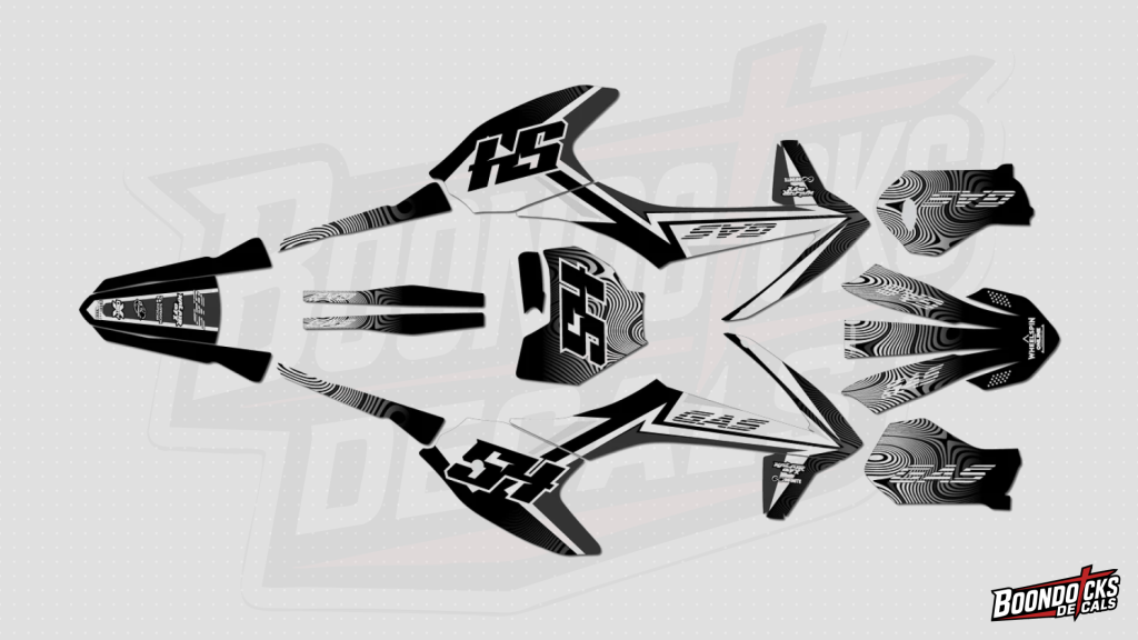 Gasgas MC-E 5 graphics kit Monochrome Vortex design with race number 54, Gasgas MC-E 3 graphics kit Monochrome Vortex design with race number 54, Gasgas MC50 graphics kit Monochrome Vortex design with race number 54, Gasgas MC65 graphics kit Monochrome Vortex design with race number 54, Gasgas MC85 graphics kit Monochrome Vortex design with race number 54