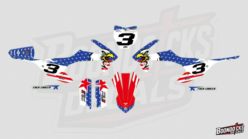KTM SX-E 5 graphics kit Patriotic Eagle theme with rider race number 3 full decal set layout